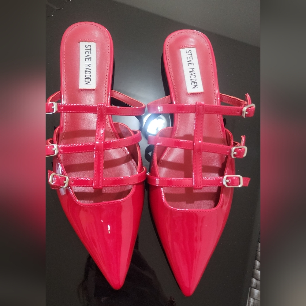 Steve Madden Red Patent Strappy Mules